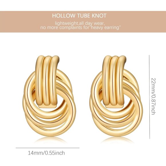 Women's Chunky Lightweight Trendy Gold Jewelry Earrings 14k Gold Plated - Picture 3 of 6